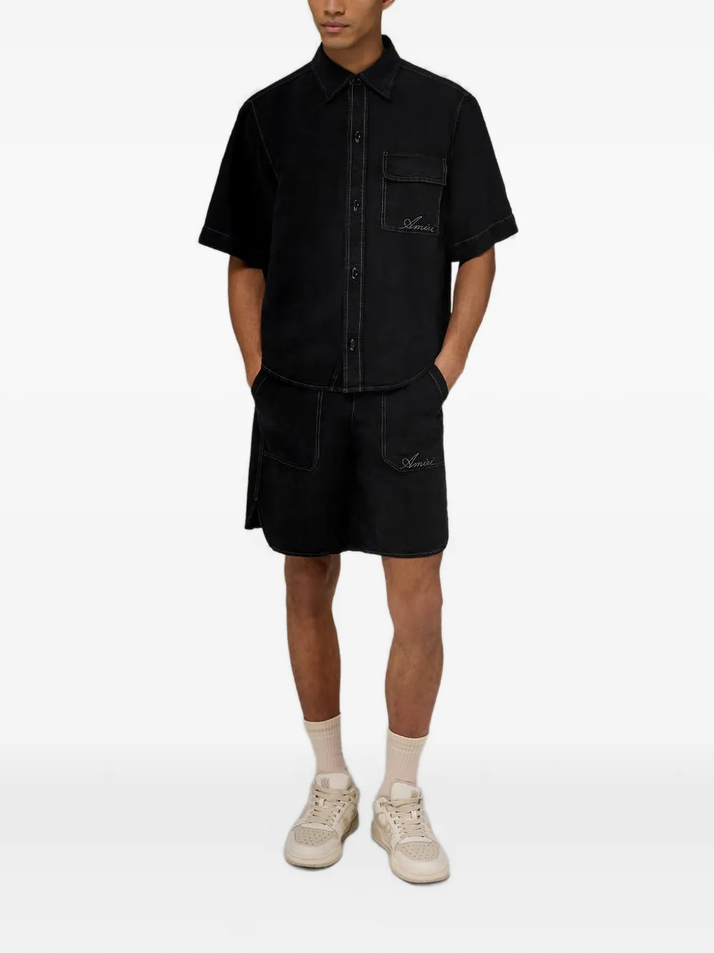 AMIRI Script Linnen Gd shorts Zwart