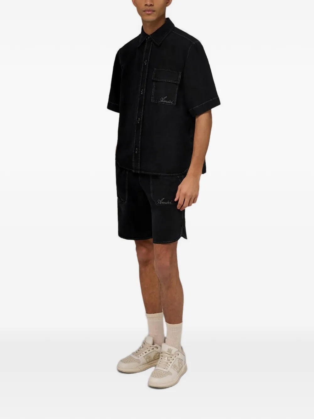 AMIRI Script Linnen Gd shorts Zwart