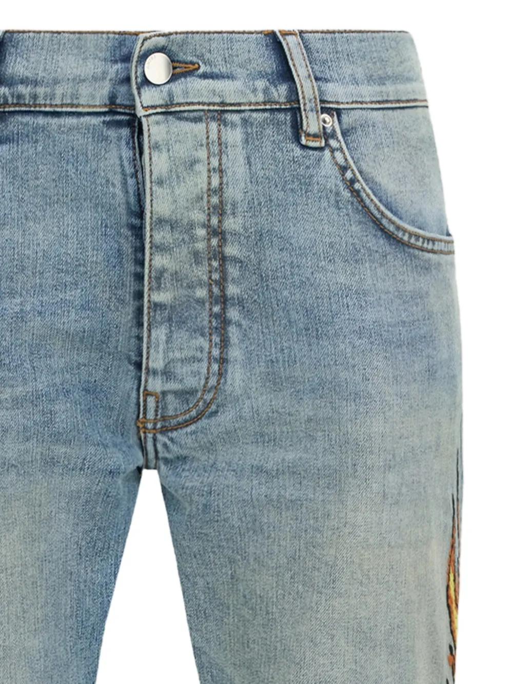 AMIRI Flames Emb Skinny Jeans Blauw