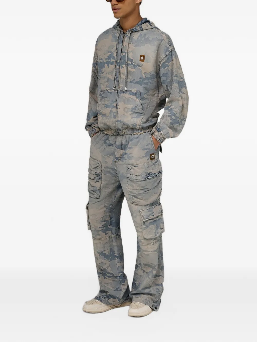 AMIRI Denim hoodie met rits en camouflage jacquard Blauw