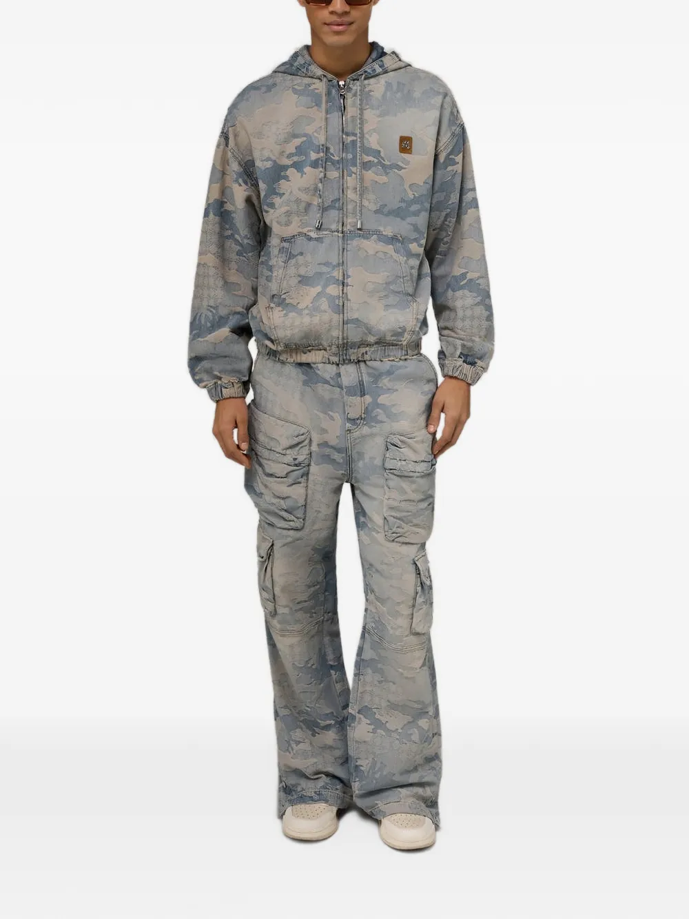 AMIRI Denim hoodie met rits en camouflage jacquard Blauw
