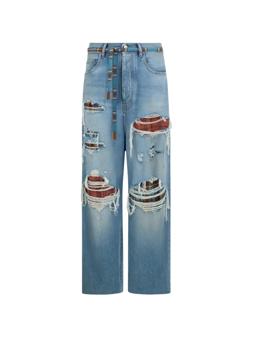 AMIRI flannel-repair baggy jeans - Blue