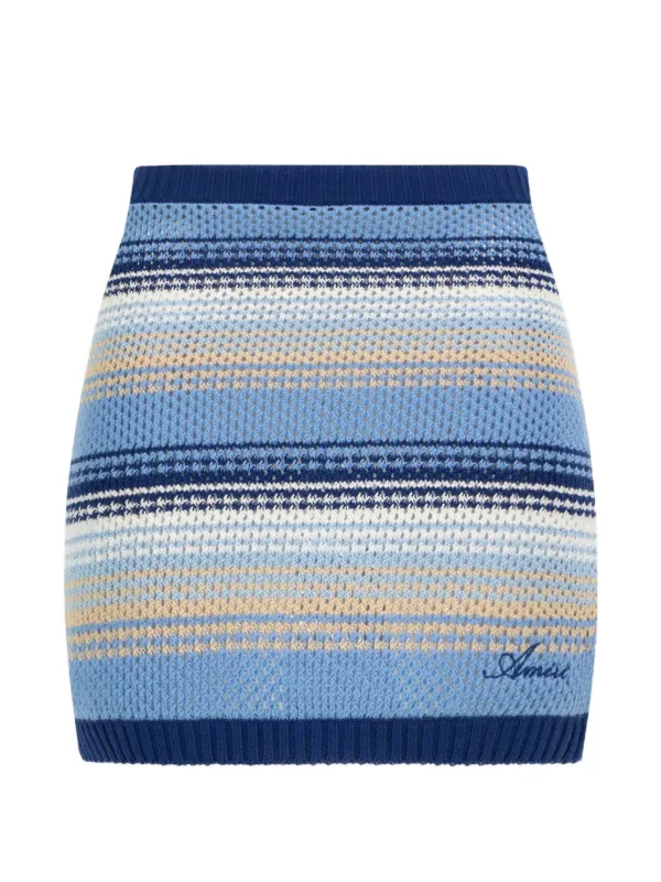 Amiri Script Stripe Knit Mini Skirt in Blue