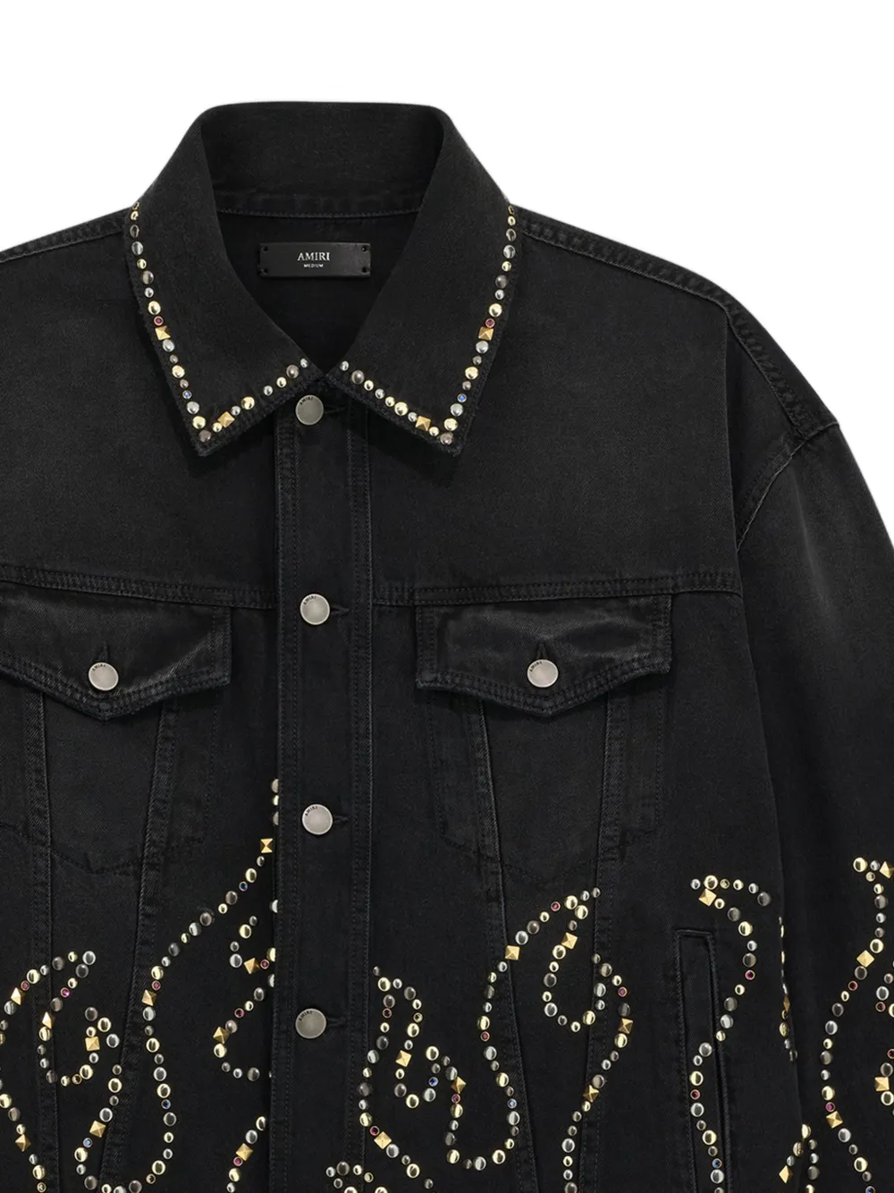 AMIRI Studded Flames Trucker Jacket Zwart