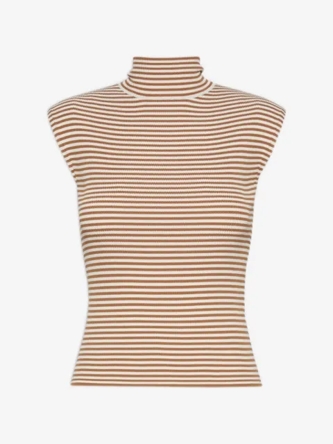 Max Mara 캐러멜 민소매 비스코스 크레이프 폴로 넥 스웨터