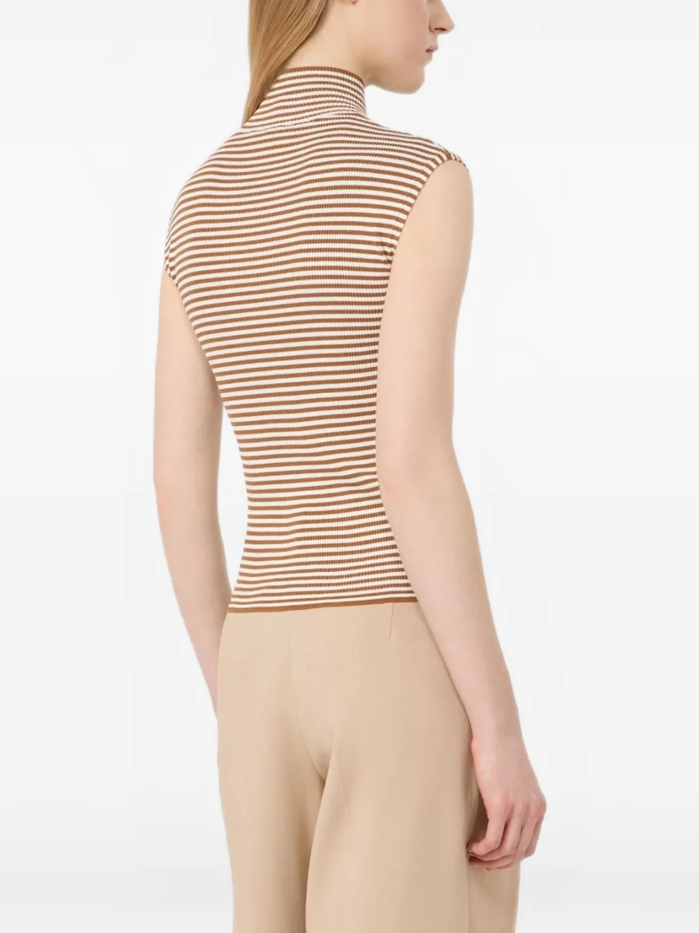 Max Mara Mouwloze viscose crêpe trui met polokraag Beige