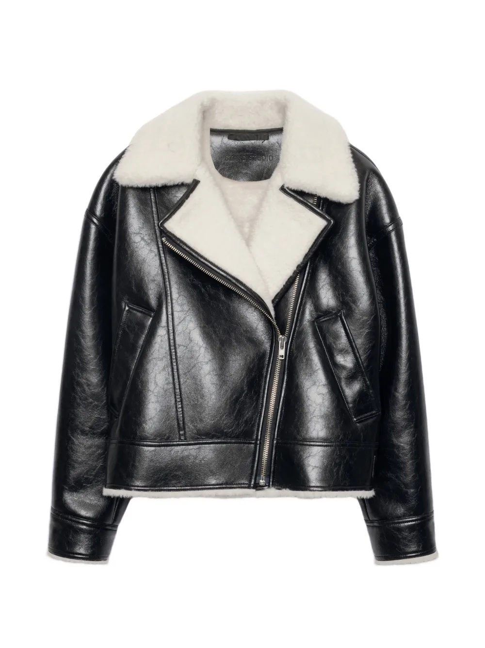 STAND STUDIO Pica faux-shearling-trim biker jacket - Schwarz