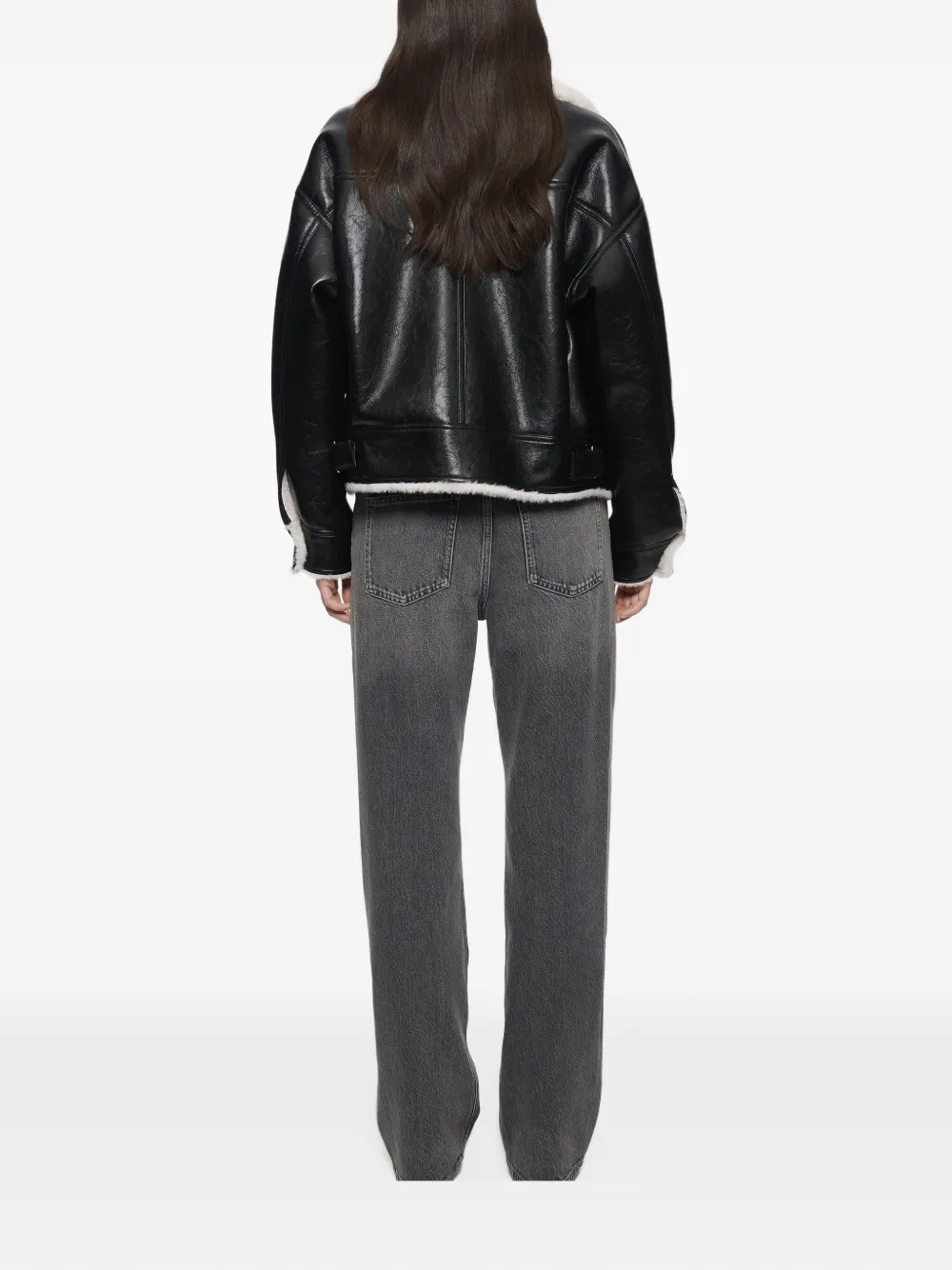 STAND STUDIO Pica faux-shearling-trim biker jacket Zwart