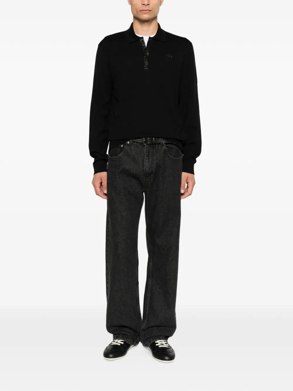 Diesel K-Vilnius poloshirt met lange mouwen en logo-patch Zwart