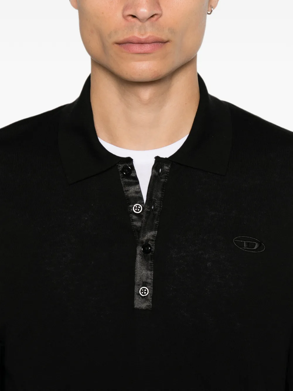 Diesel K-Vilnius poloshirt met lange mouwen en logo-patch Zwart