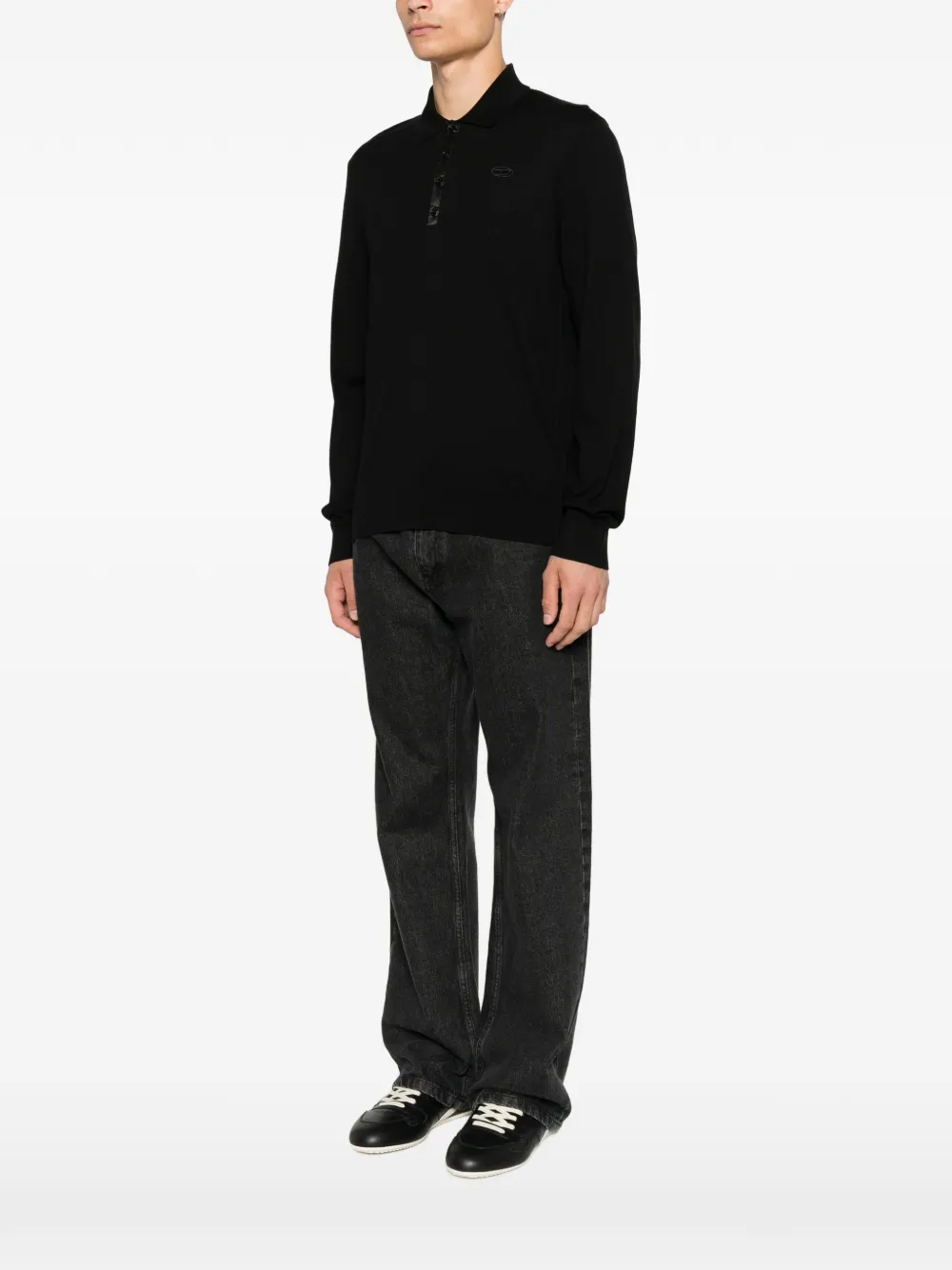 Diesel K-Vilnius poloshirt met lange mouwen en logo-patch Zwart