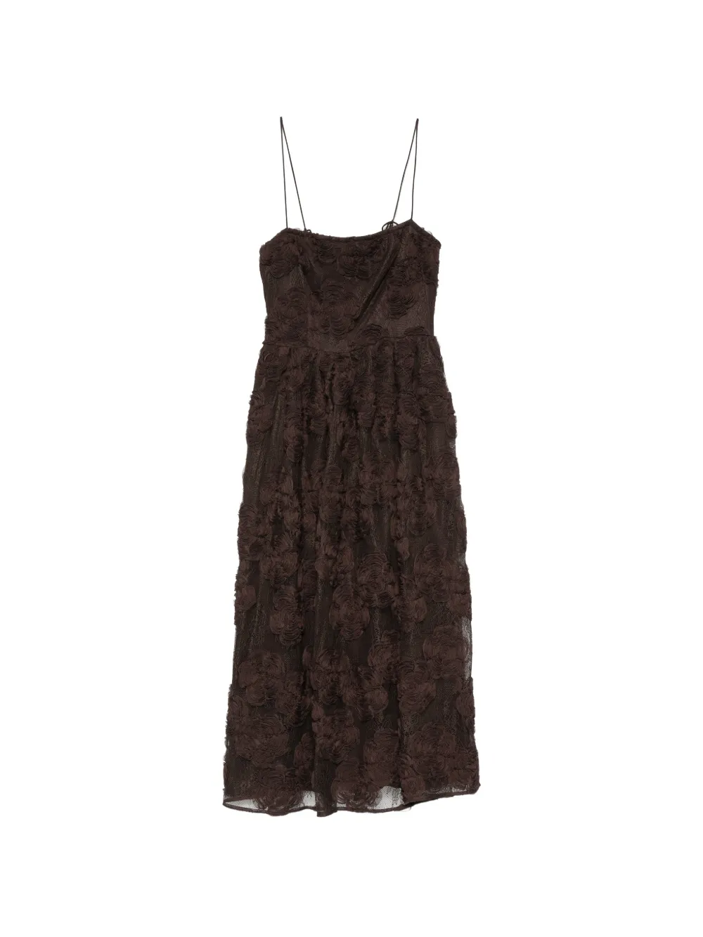 ROTATE BIRGER CHRISTENSEN floral-appliqué lace-overlay midi dress - Marrone