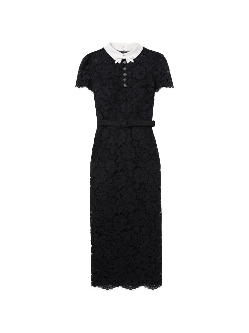 Self-Portrait black lace contrast collar midi dress - Schwarz
