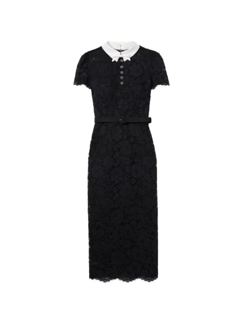 Self-Portrait black lace contrast-collar midi dress
