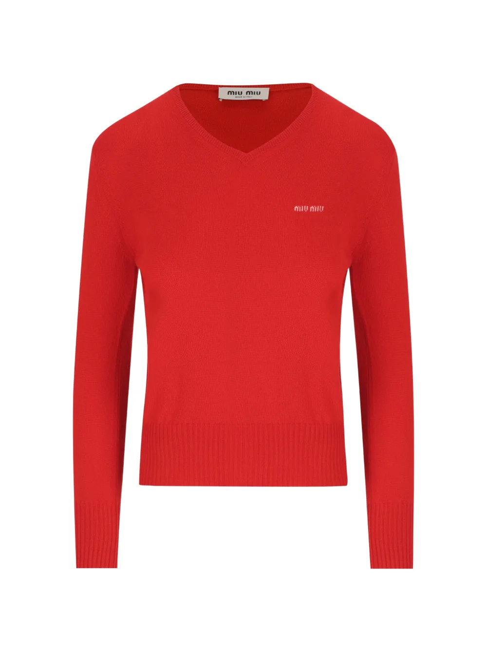 Miu Miu embroidered-logo V-neck sweater - Rosso