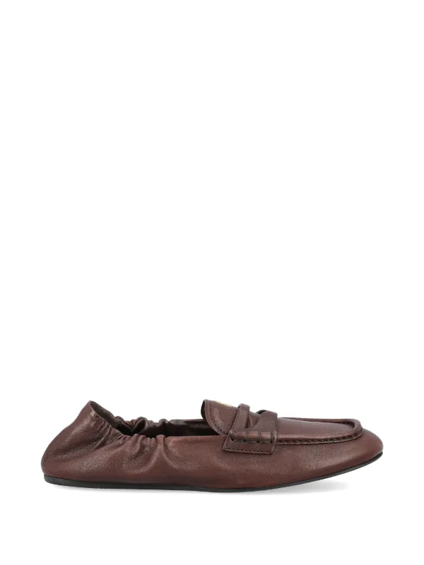 Miu Miu Ruffled Leather Loafers in Brown