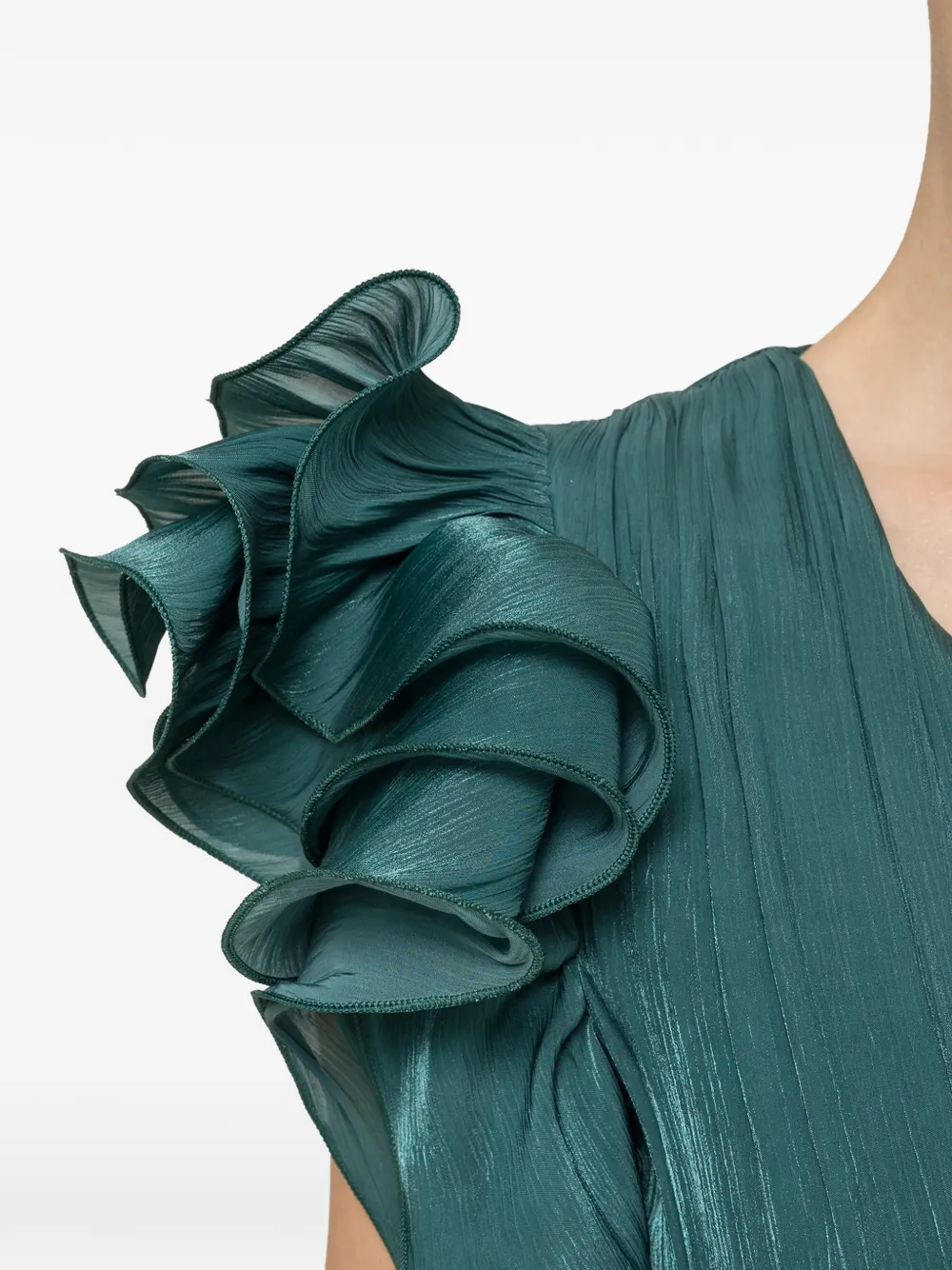 NISSA Chiffon maxi-jurk met ruches Groen