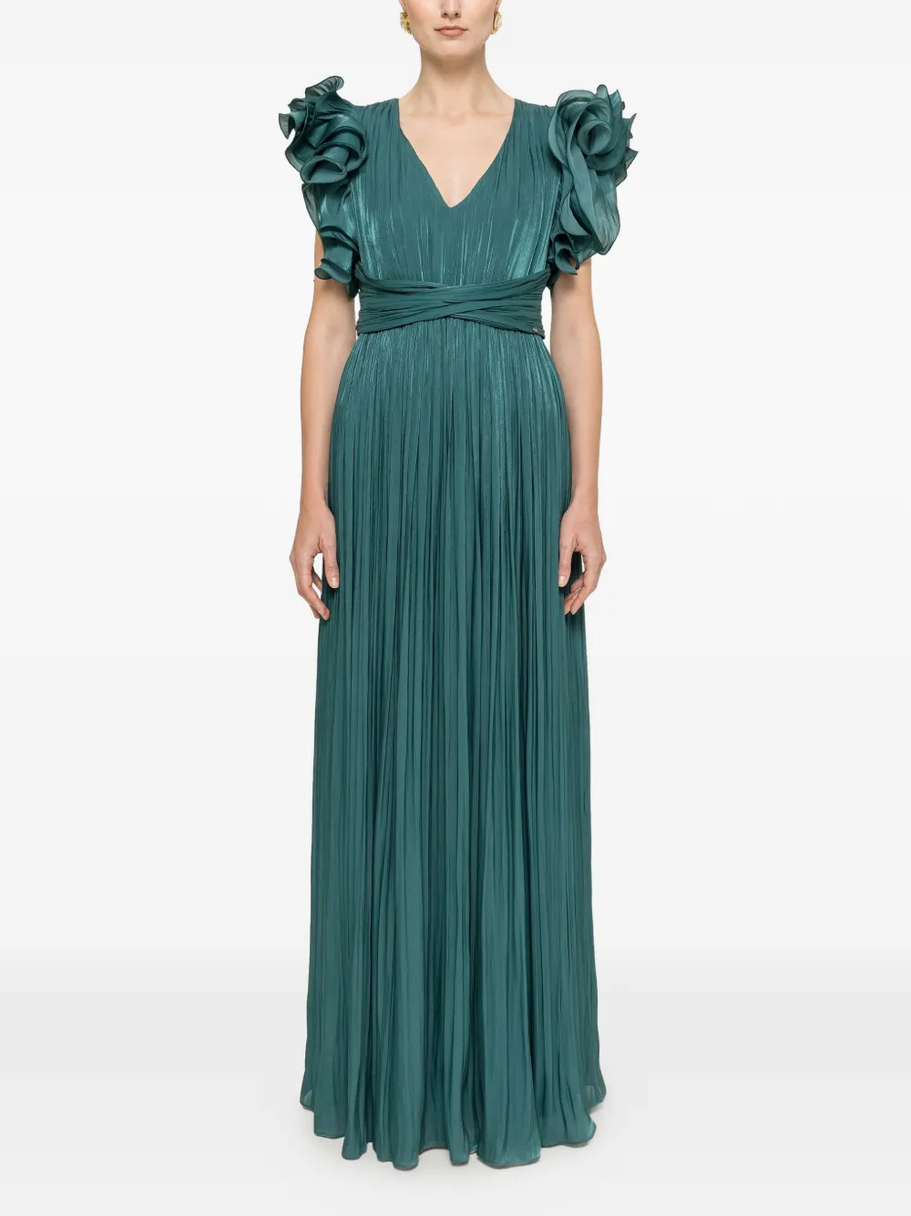 NISSA ruffled pleated maxi dress - Green