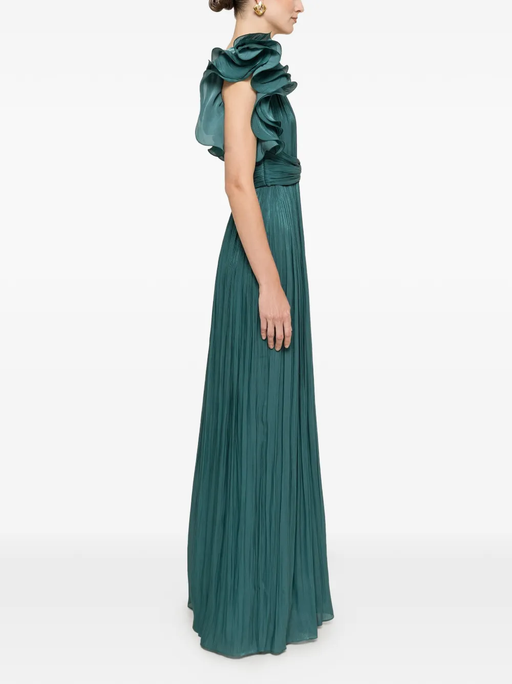NISSA Chiffon maxi-jurk met ruches Groen