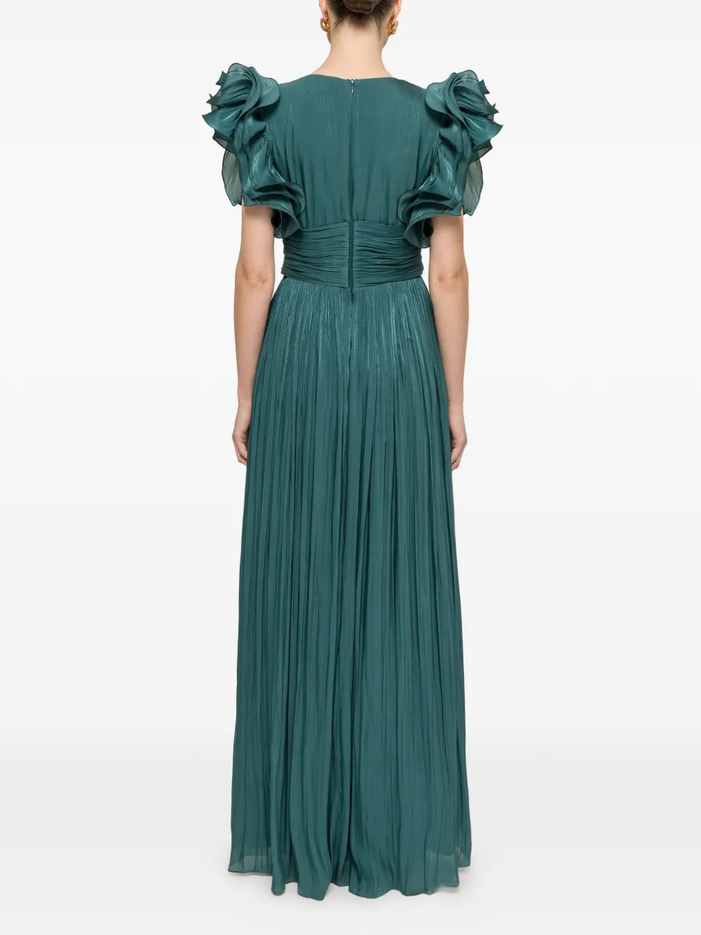 NISSA Chiffon maxi-jurk met ruches Groen