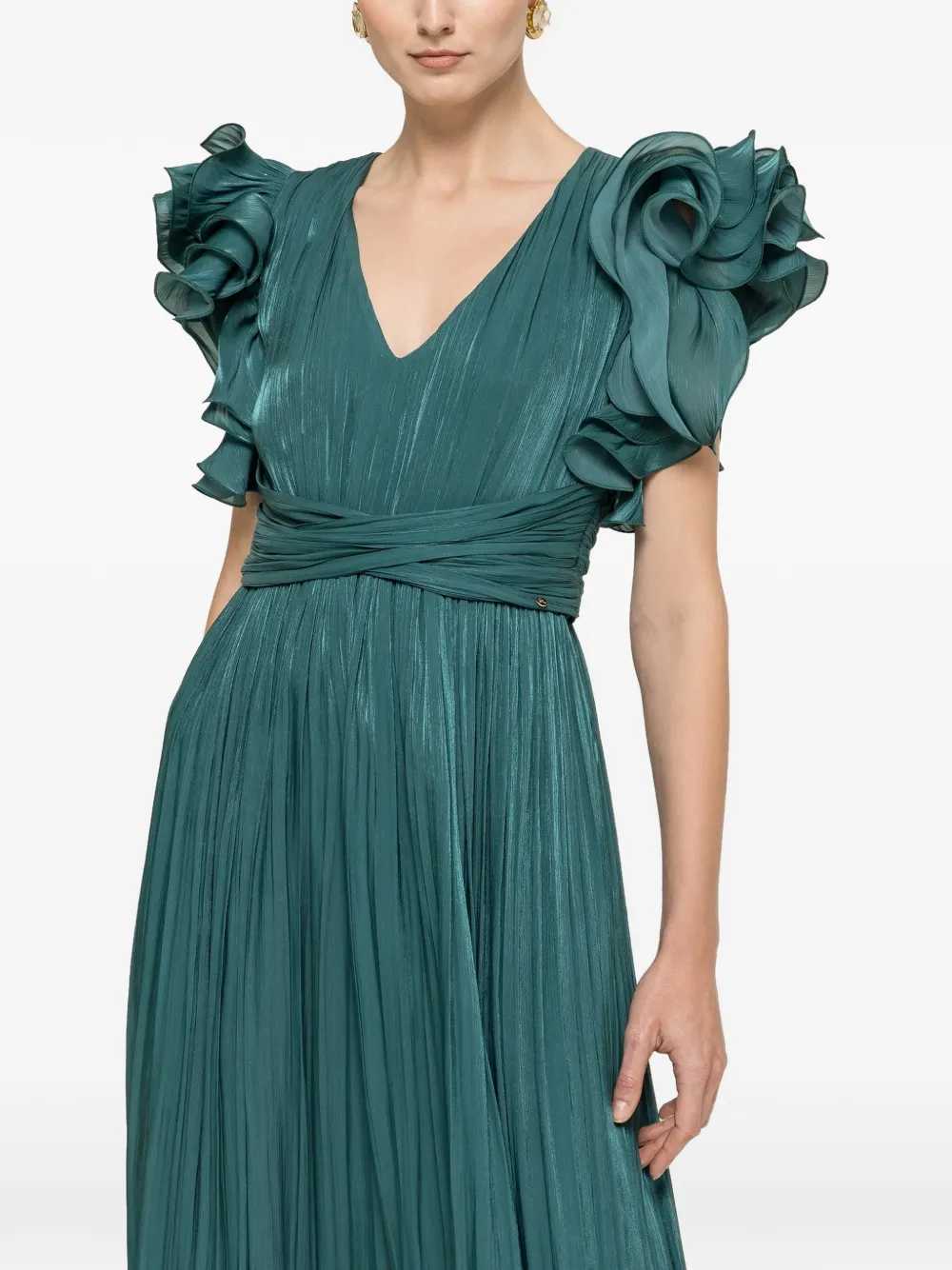 NISSA Chiffon maxi-jurk met ruches Groen