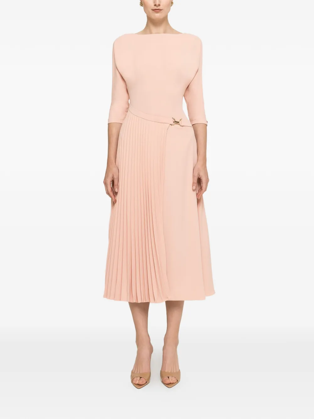 NISSA pleated-panel buckled-waist midi dress - Rosa