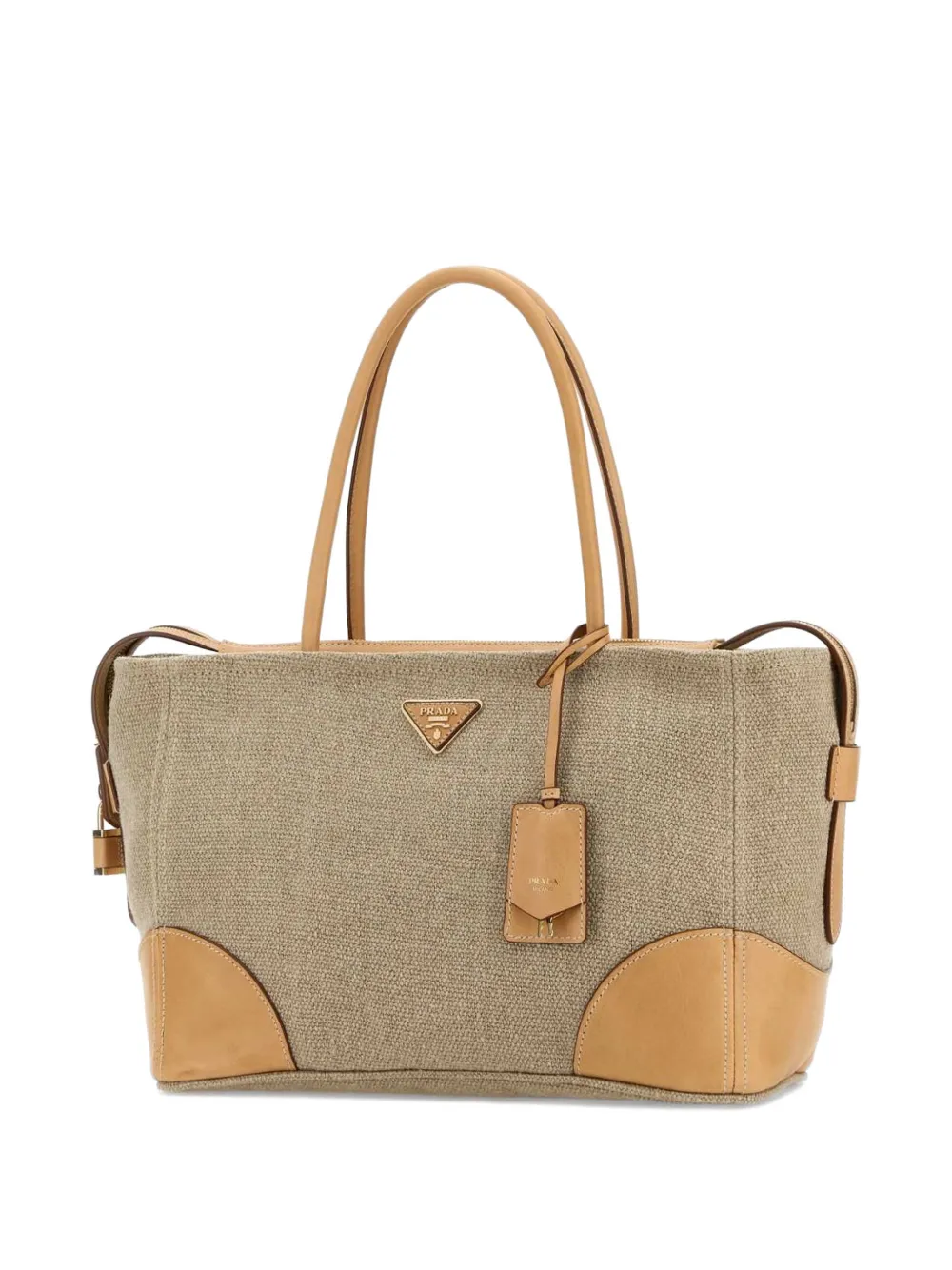 Prada Grote canvas shopper met leren afwerking Beige