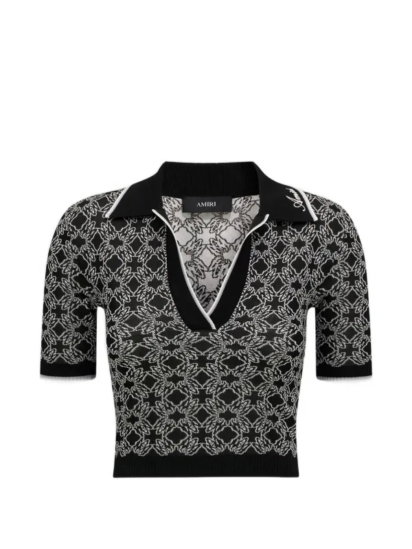 Amiri MA Quad Knit Short Sleeve Polo in Black