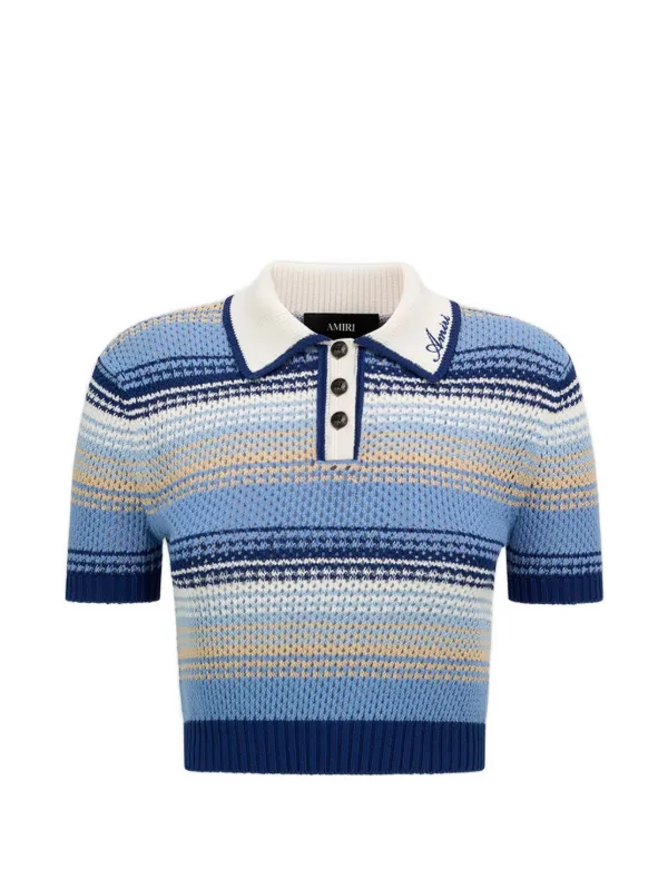 Amiri Striped Crochet Mesh Polo Shirt in Blue