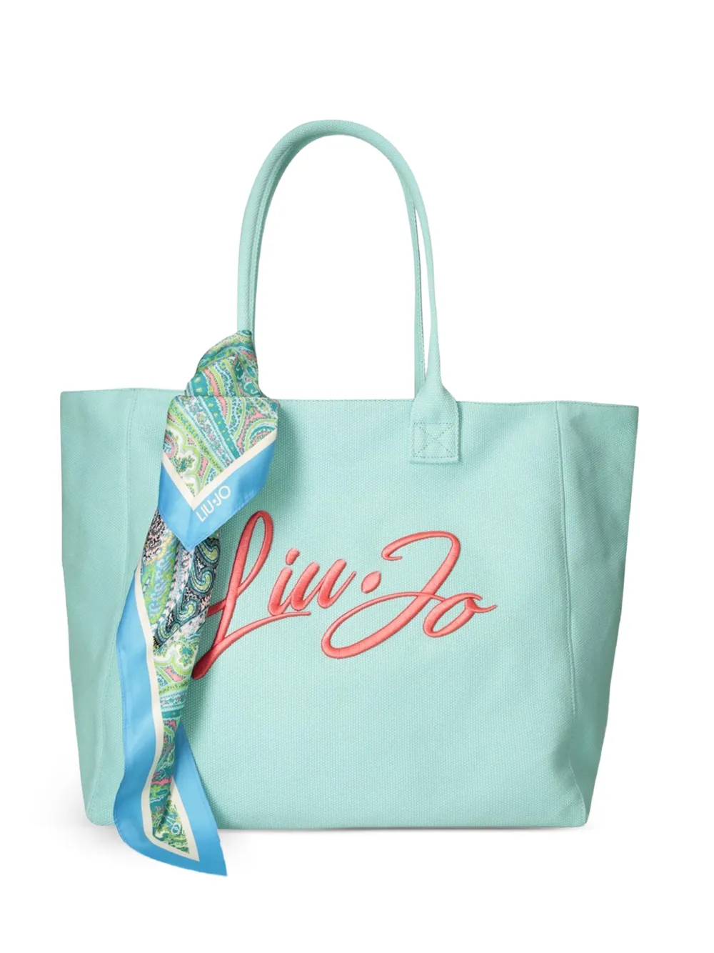 LIU JO large logo-embroidered scarf-detail tote bag - Blau
