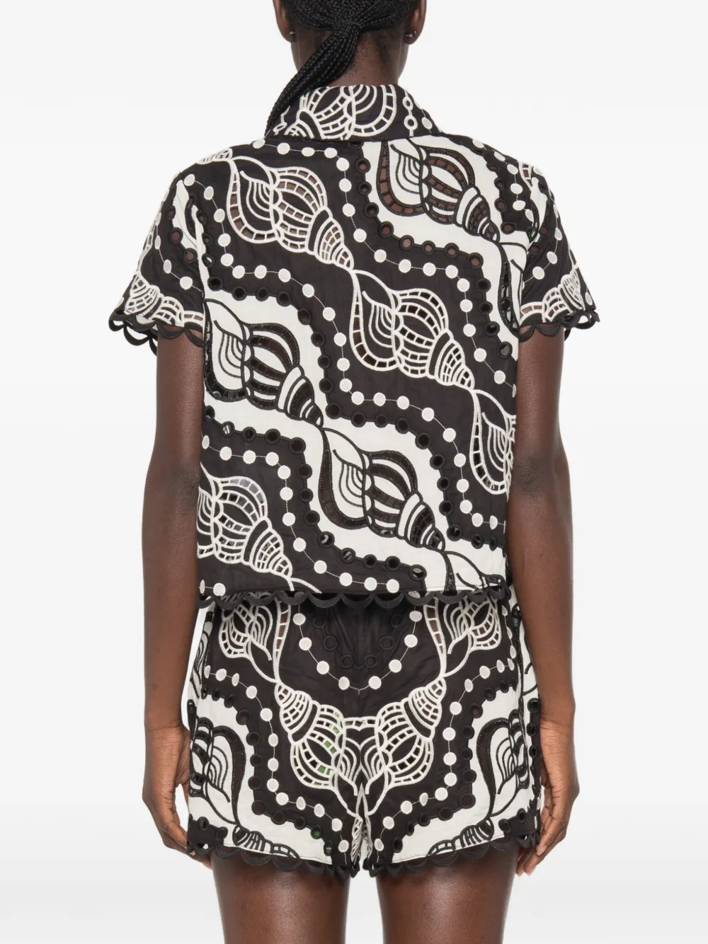 FARM Rio Blouse met geborduurde schelp en ringlets Zwart