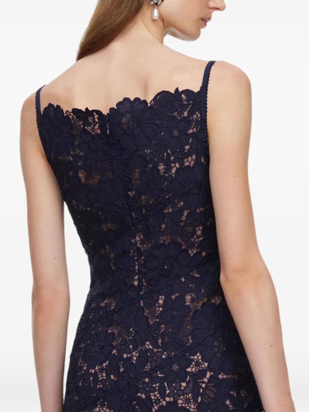 Self-Portrait Navy spiraalvormige midi-jurk met kant Blauw