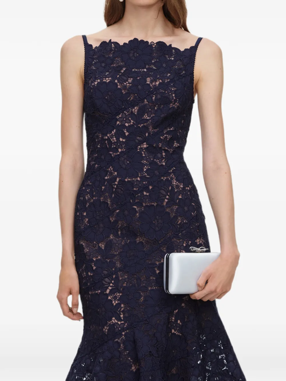Self-Portrait Navy spiraalvormige midi-jurk met kant Blauw