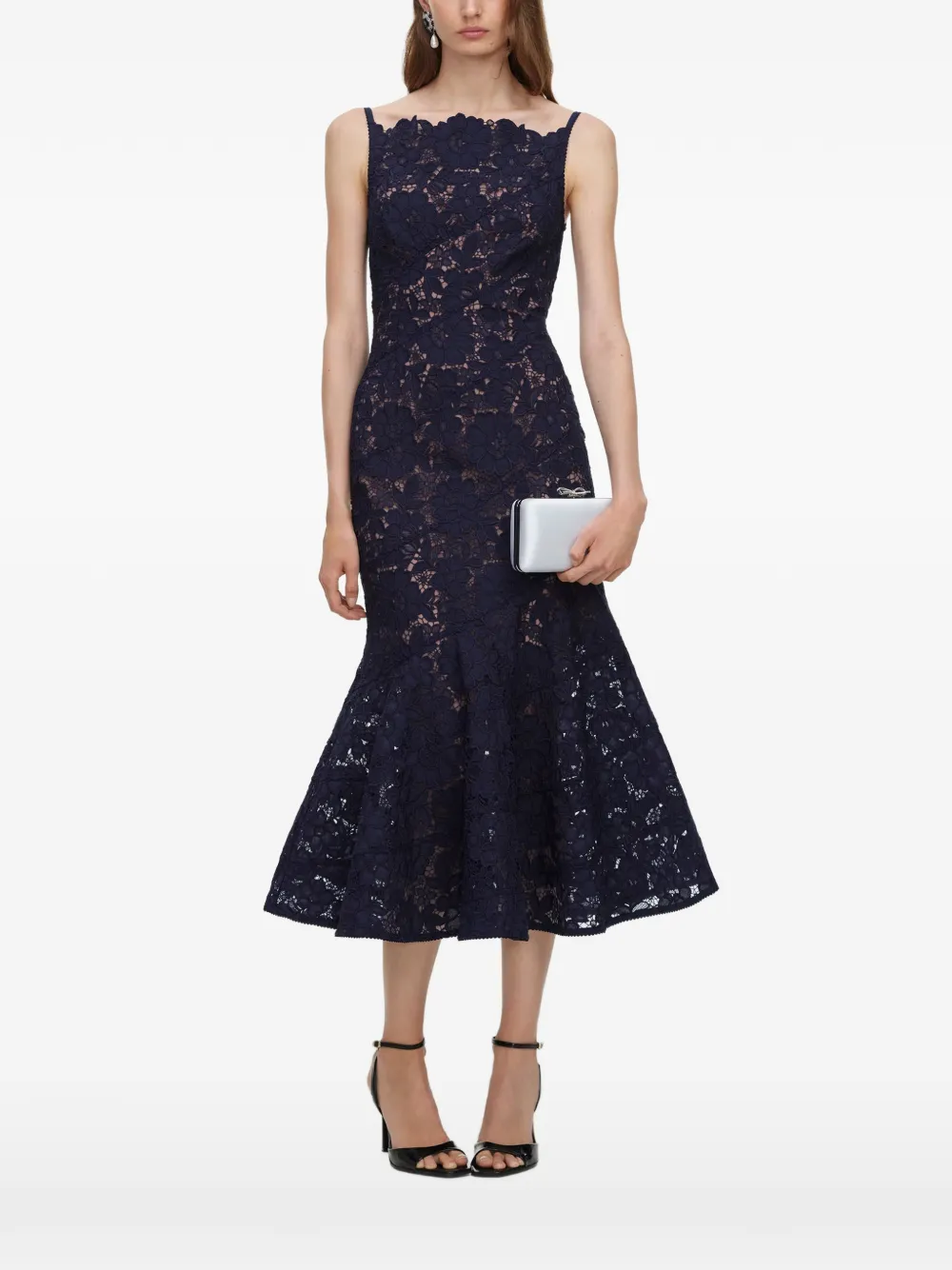 Self-Portrait navy spiral lace midi dress - Blue