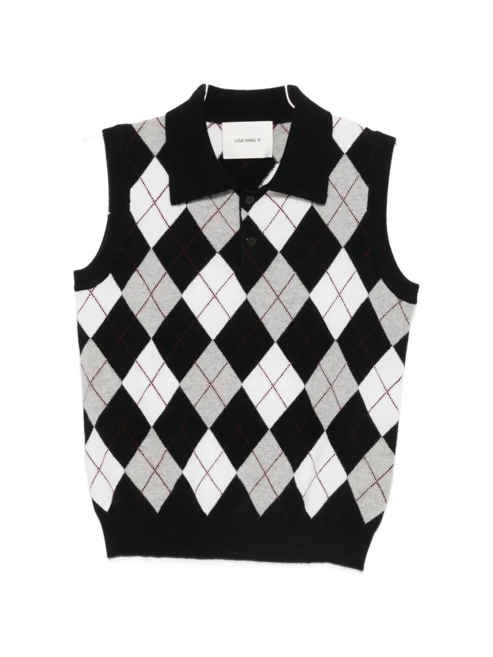 Lisa Yang Anwen argyle-knit polo top - Nero