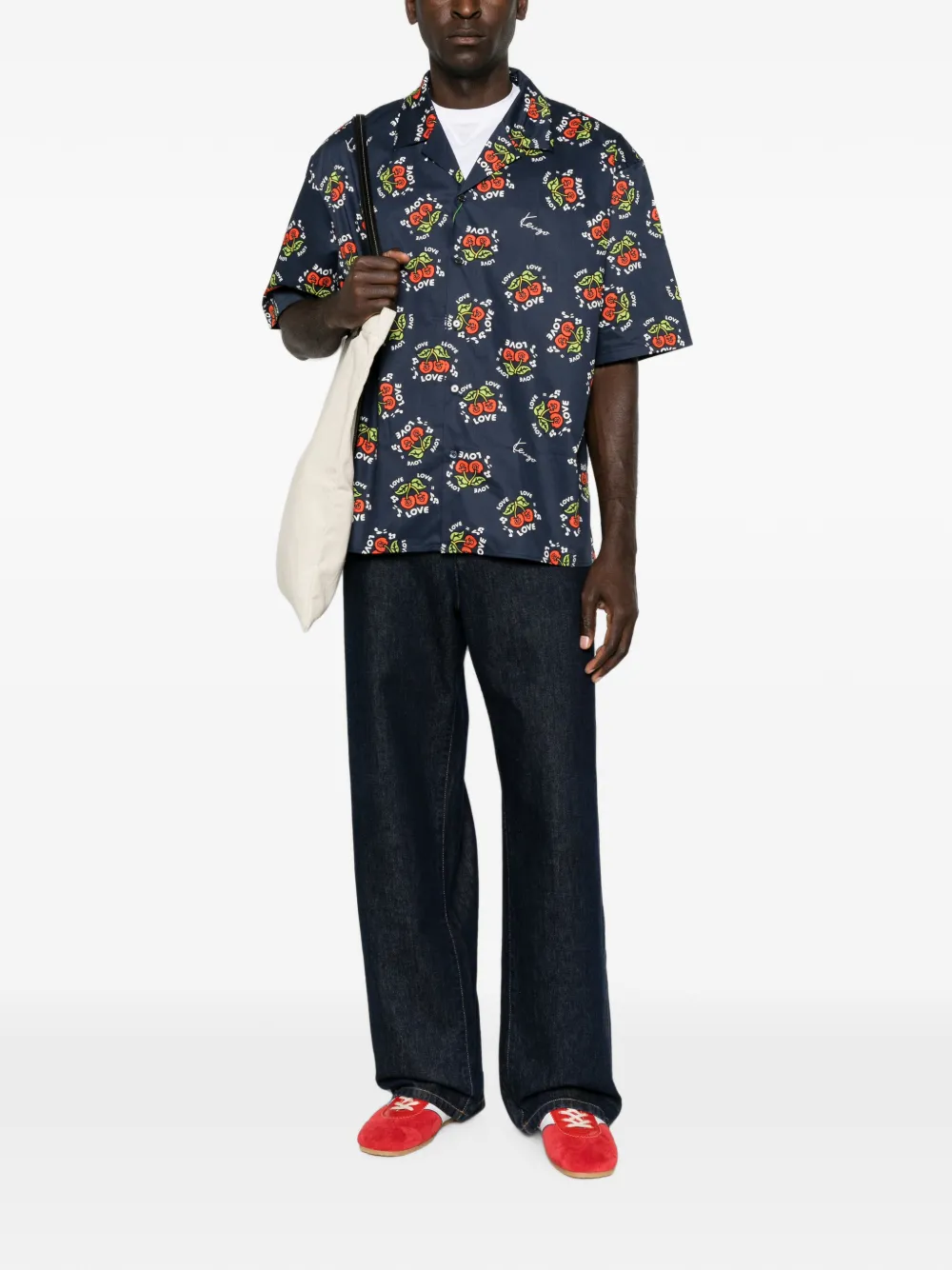 Kenzo Overhemd met kersenprint en korte mouwen Blauw