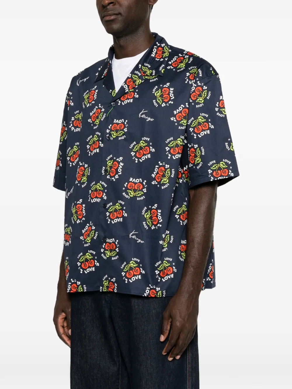 Kenzo Overhemd met kersenprint en korte mouwen Blauw