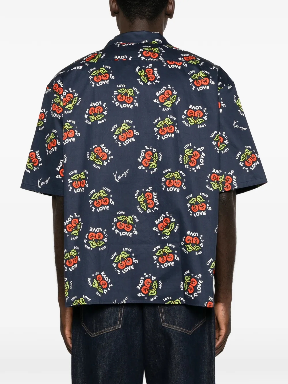 Kenzo Overhemd met kersenprint en korte mouwen Blauw