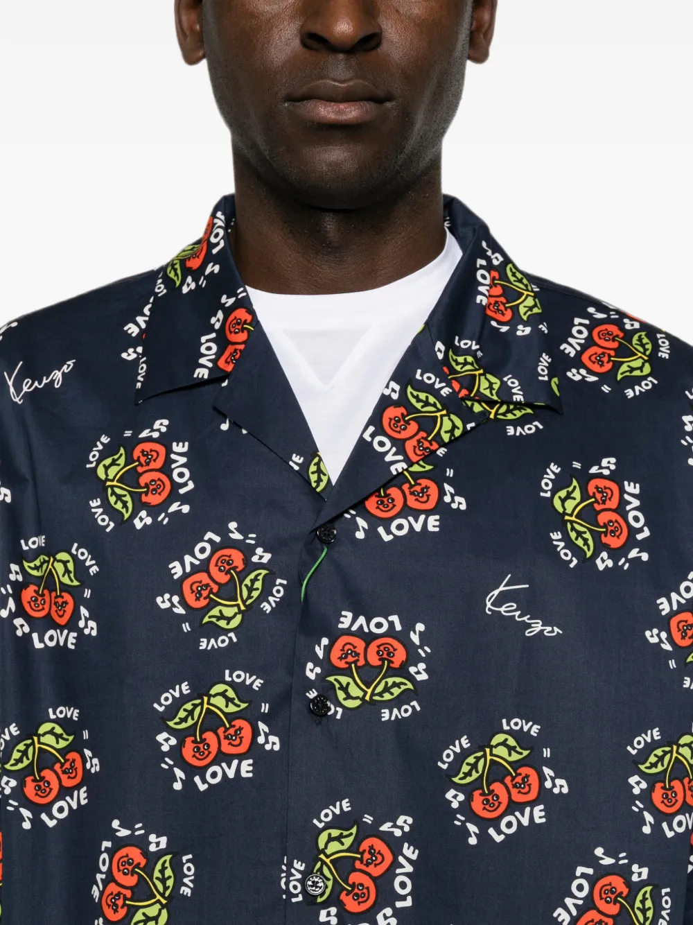 Kenzo Overhemd met kersenprint en korte mouwen Blauw