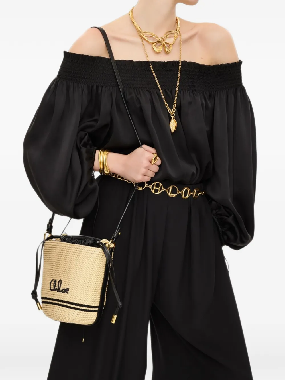 Chloé Shopper met geborduurd logo en touwdetail Beige