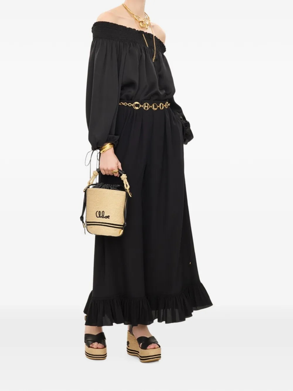 Chloé Shopper met geborduurd logo en touwdetail Beige