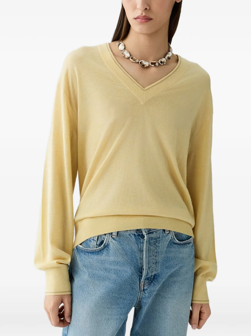 Guest In Residence The Airy V Cashmere Sweater in Yellow, view 5