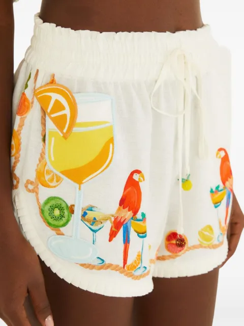 FARM Rio off-white biricutico scarf embroidered drawstring shorts