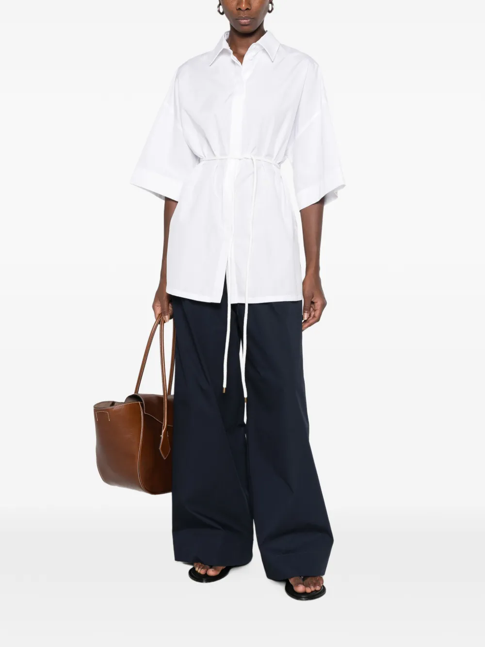 Max Mara Blouse met korte mouwen en ceintuur Wit