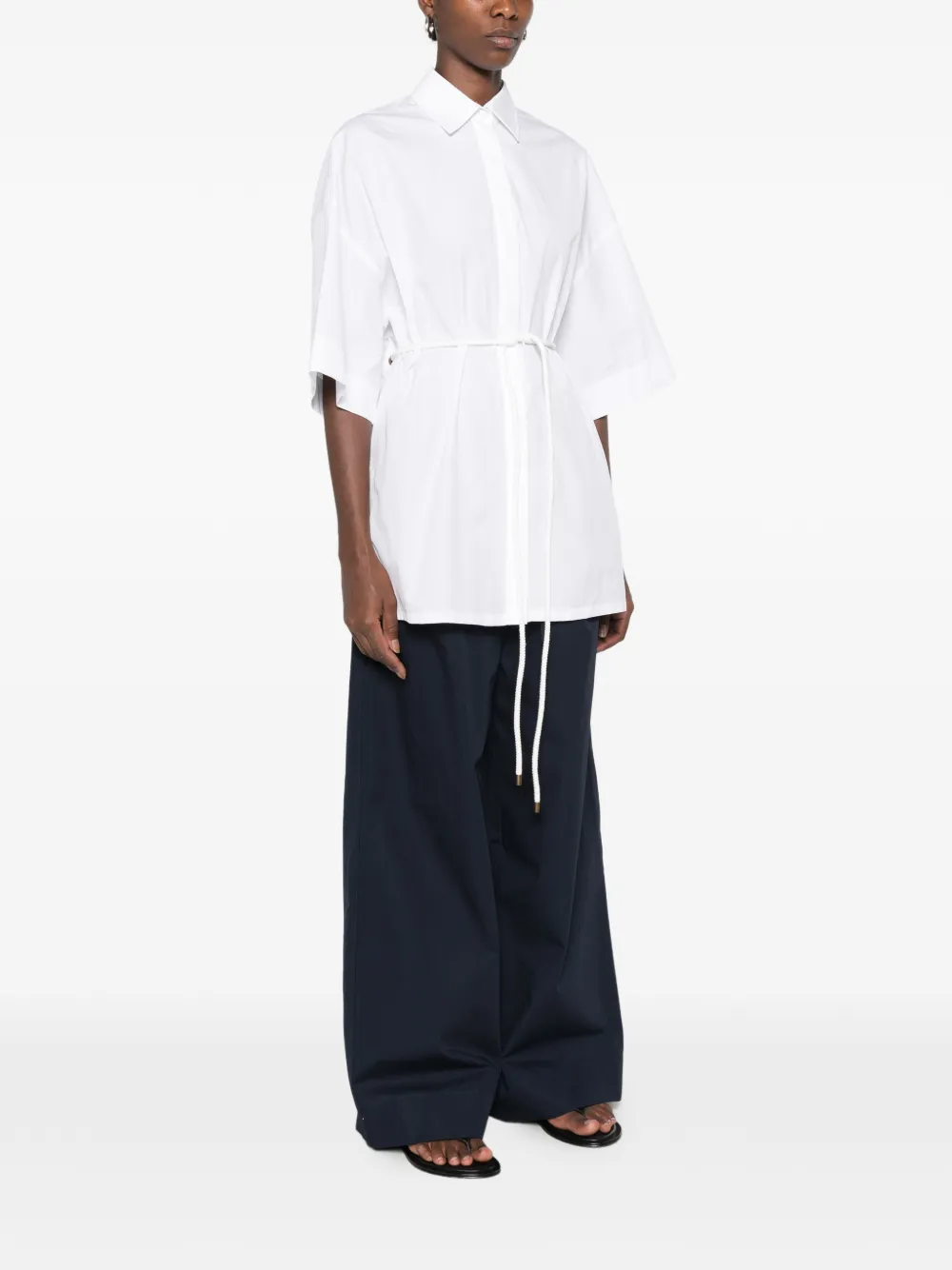 Max Mara Blouse met korte mouwen en ceintuur Wit