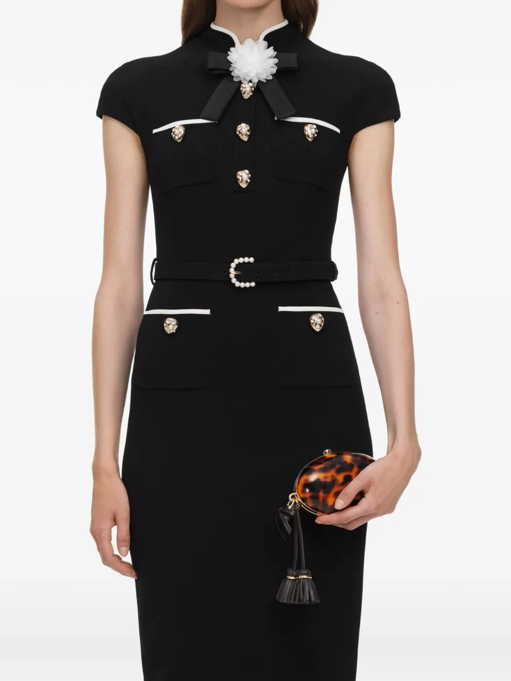 Self-Portrait black wool crepe midi dress