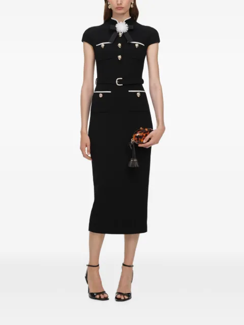 Self-Portrait black wool crepe midi dress
