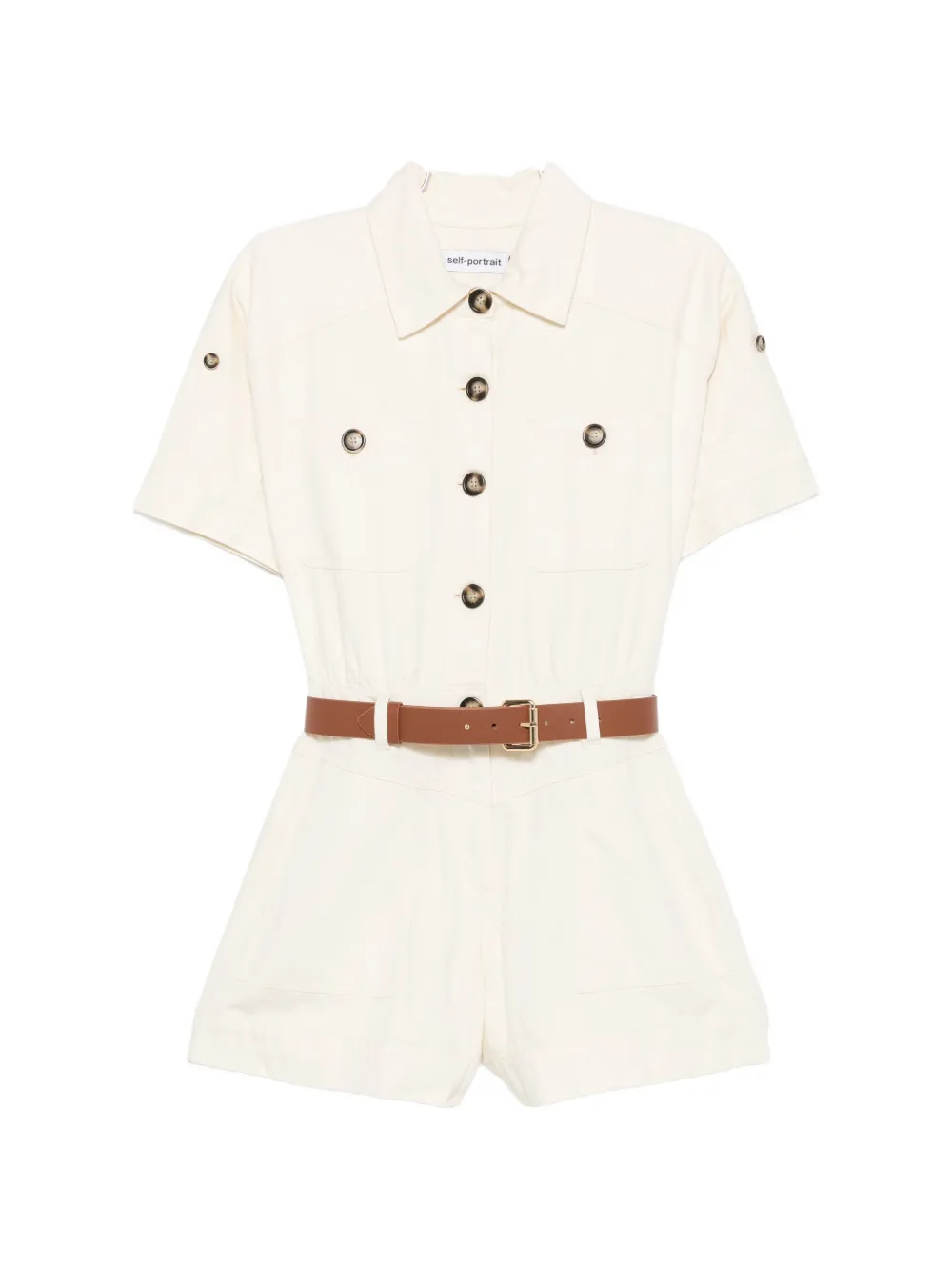 Self-Portrait button-fastening short-sleeve denim playsuit - Toni neutri