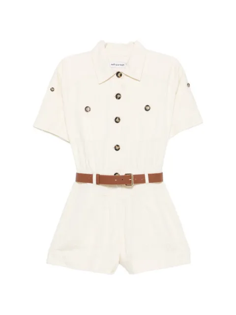 Self-Portrait button-fastening short-sleeve denim playsuit 
