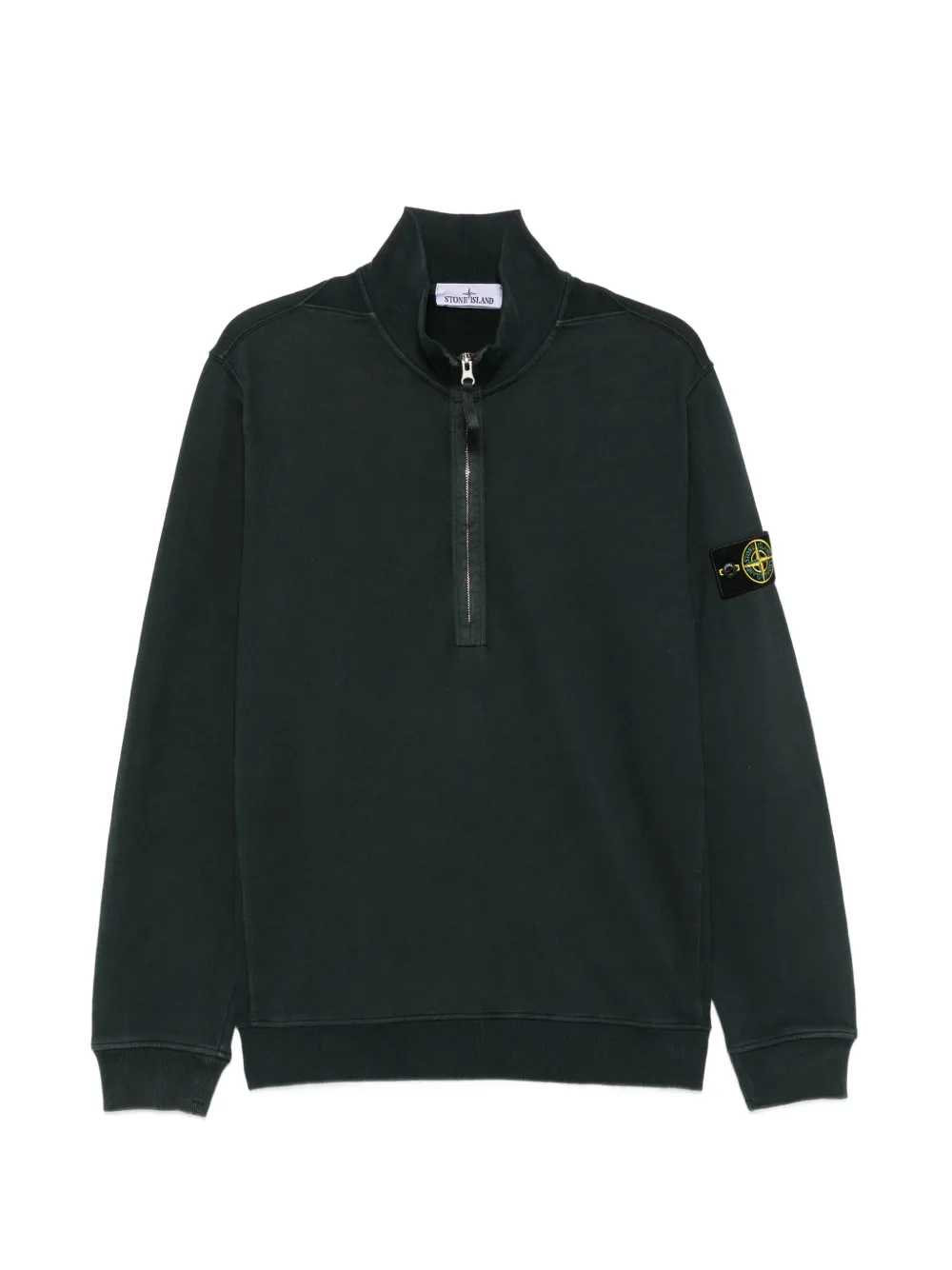 Stone Island 로고 패치 쿼터 지퍼 스웨터 | 그린 | Image 1